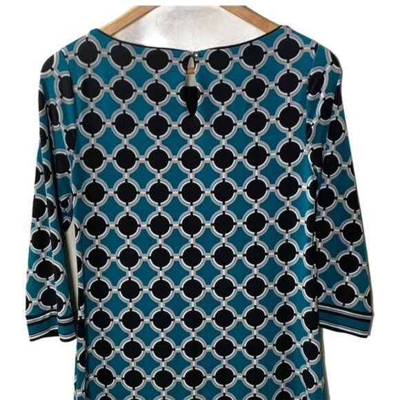 White House Black Market Blue Geometric Print Shift Dress Size Small - Picture 6 of 10